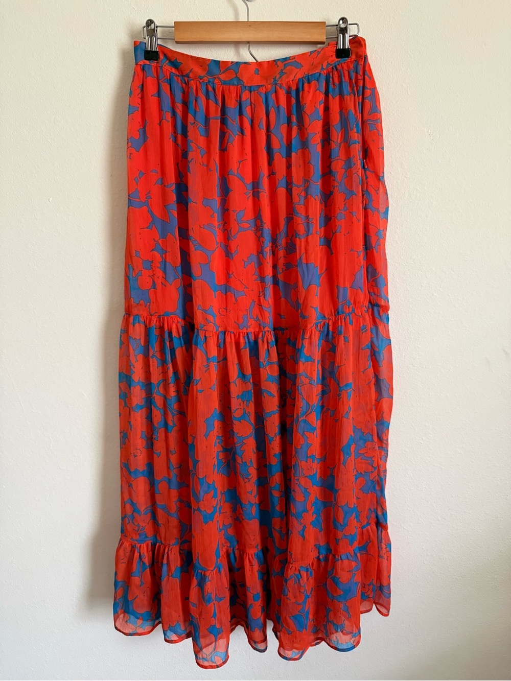 H&M Red and Blue Floral Tiered Maxi Skirt